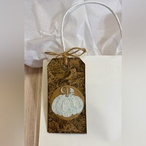 Handcrafted Rustic Autumn - Brown and Sage Green Pumpkin Gift Tag - Bottle Tag